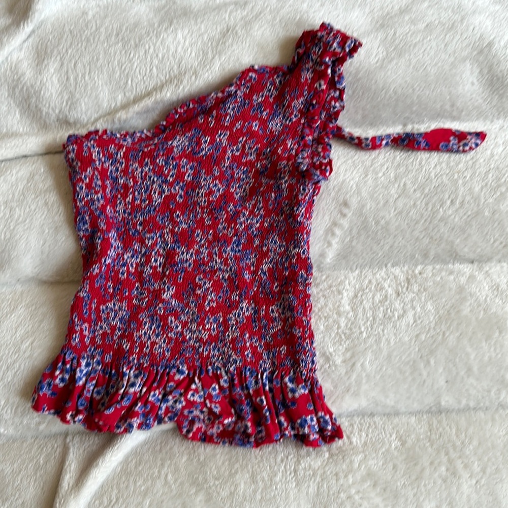 Japna Size XS floral one shoulder top red and blue